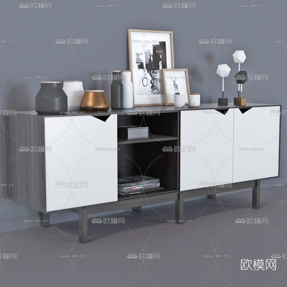 现代实木边柜3d模型下载(渲染图3)
