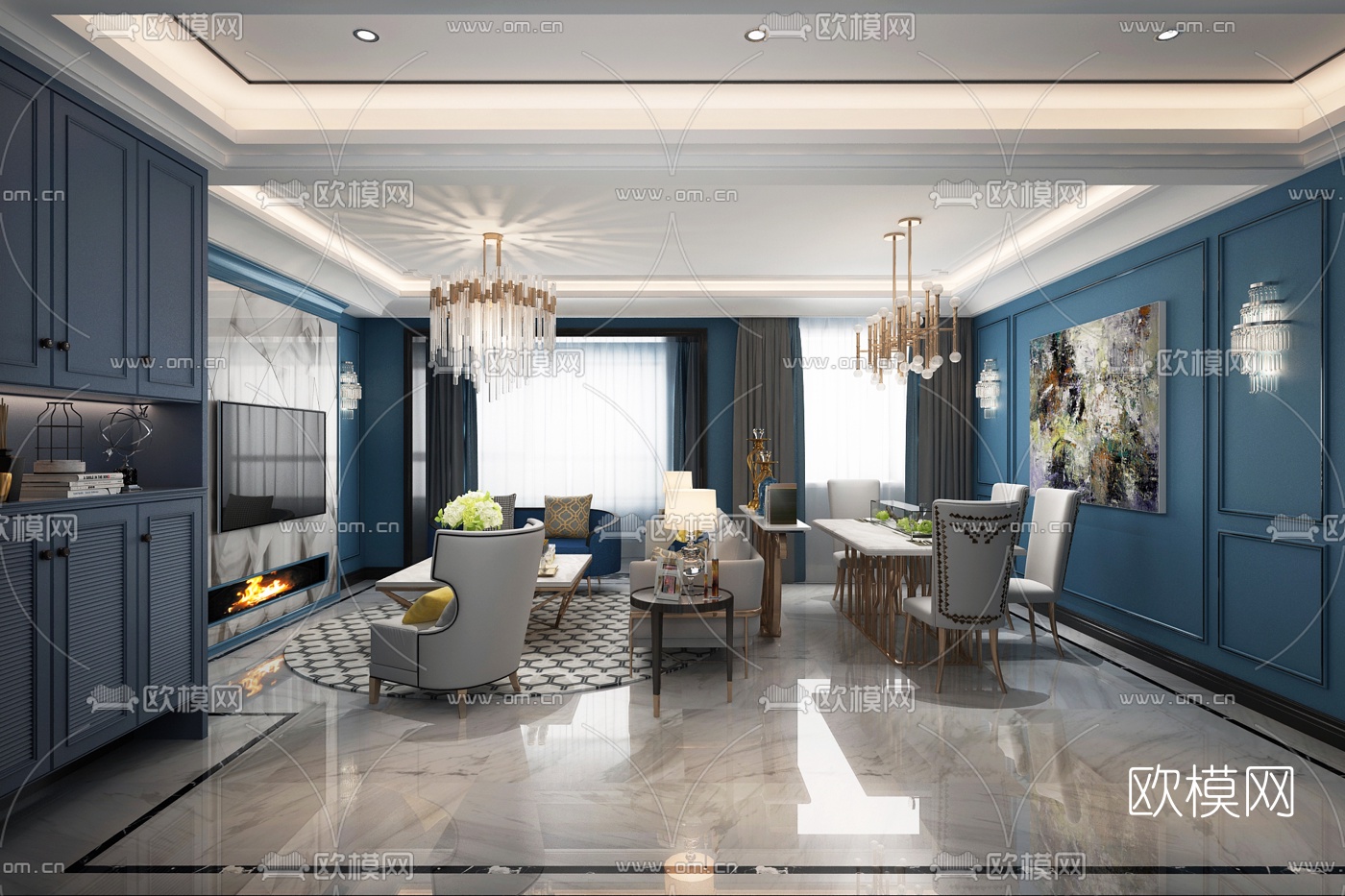 后现代客厅餐厅3d模型