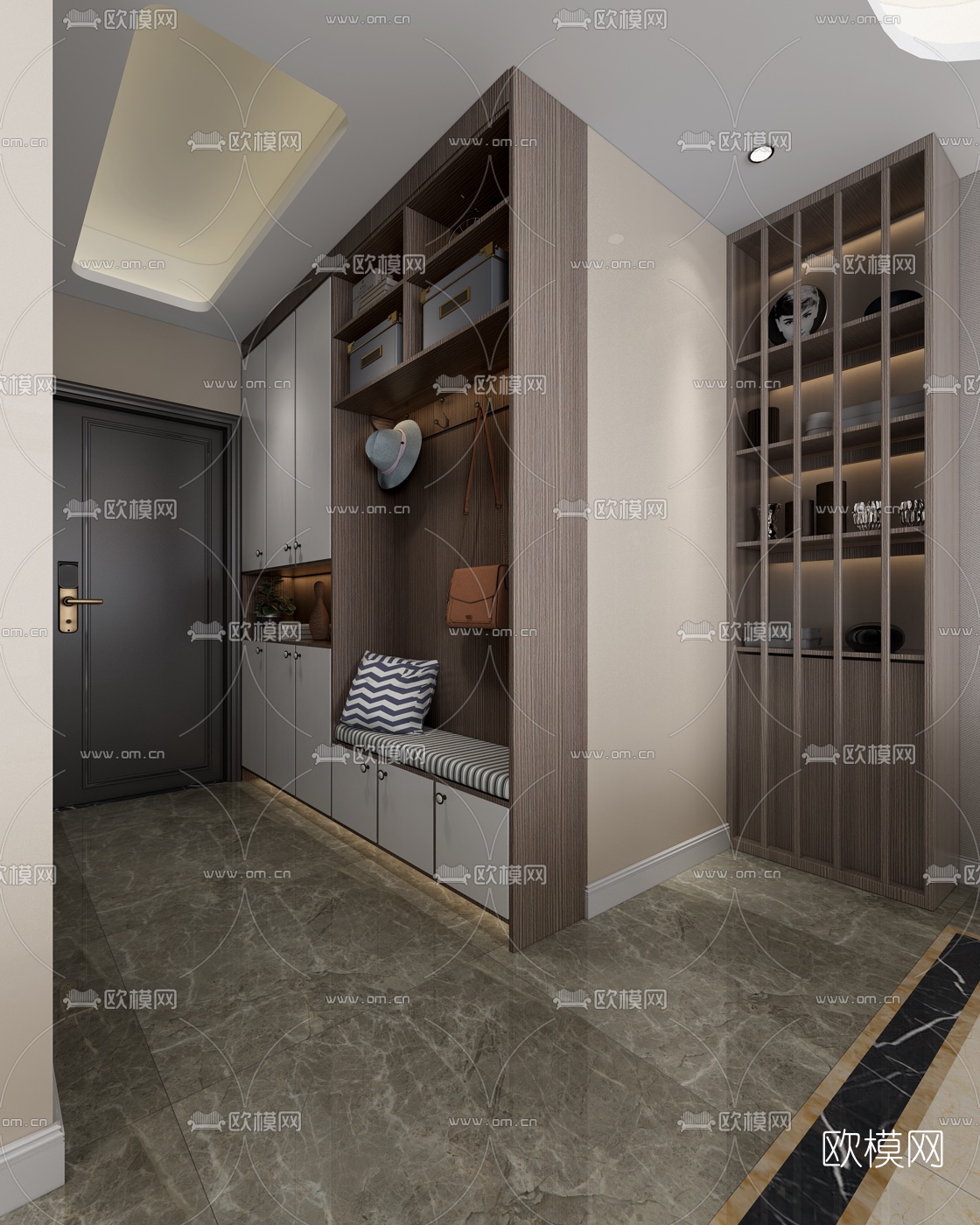 现代客厅餐厅门厅3D模型