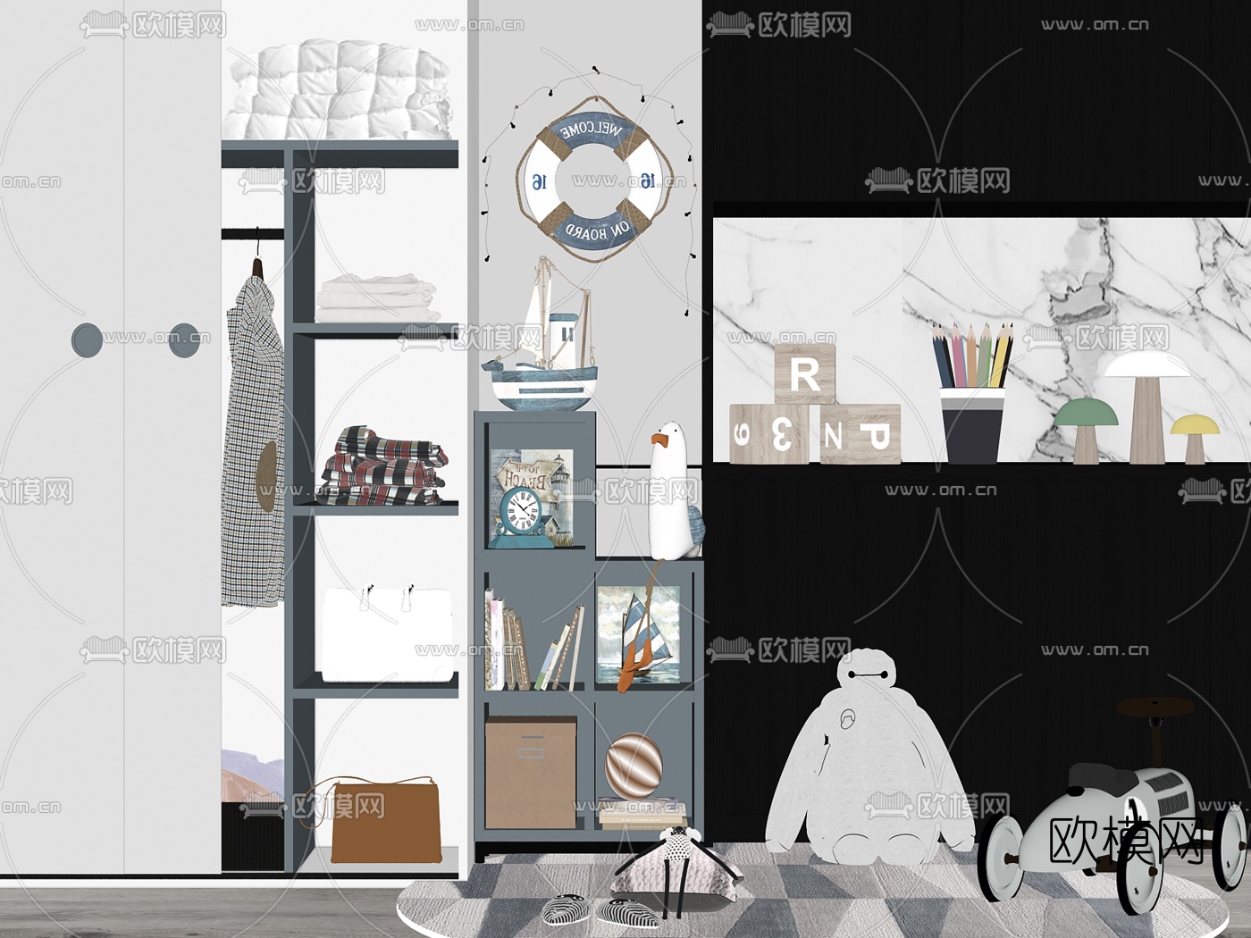 现代儿童柜su模型下载（渲染图2）