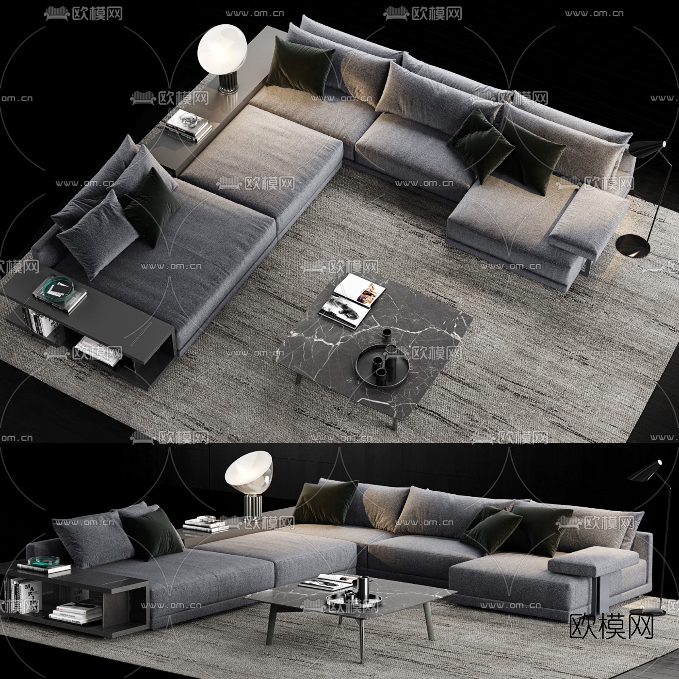 Poliform现代布艺转角沙发3d模型-免费3dmax模型库-欧模网