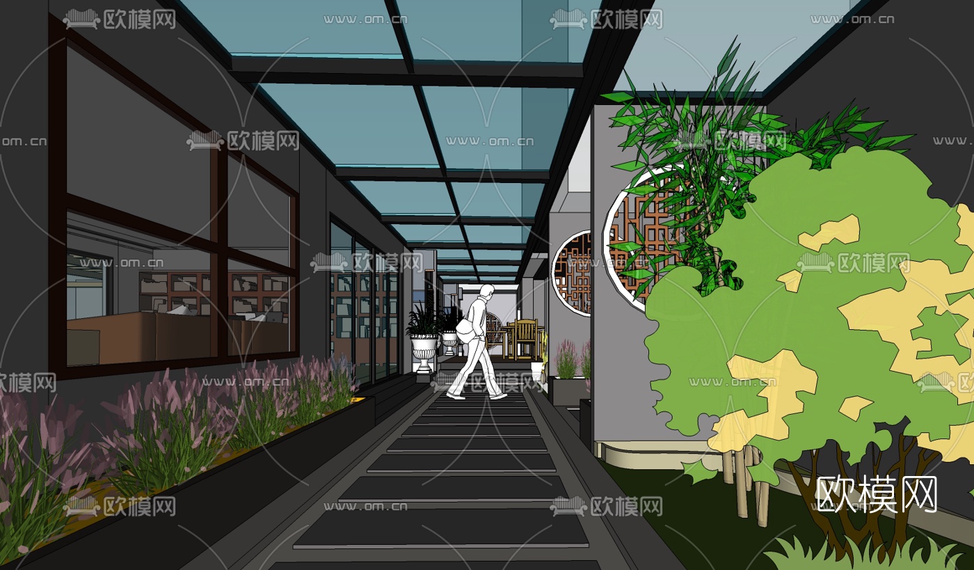 新中式园林景观免费su模型下载（渲染图2）