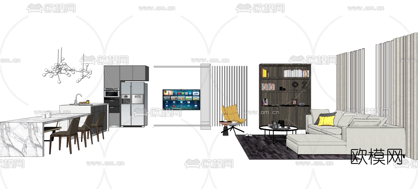 北欧沙发组合su模型下载
