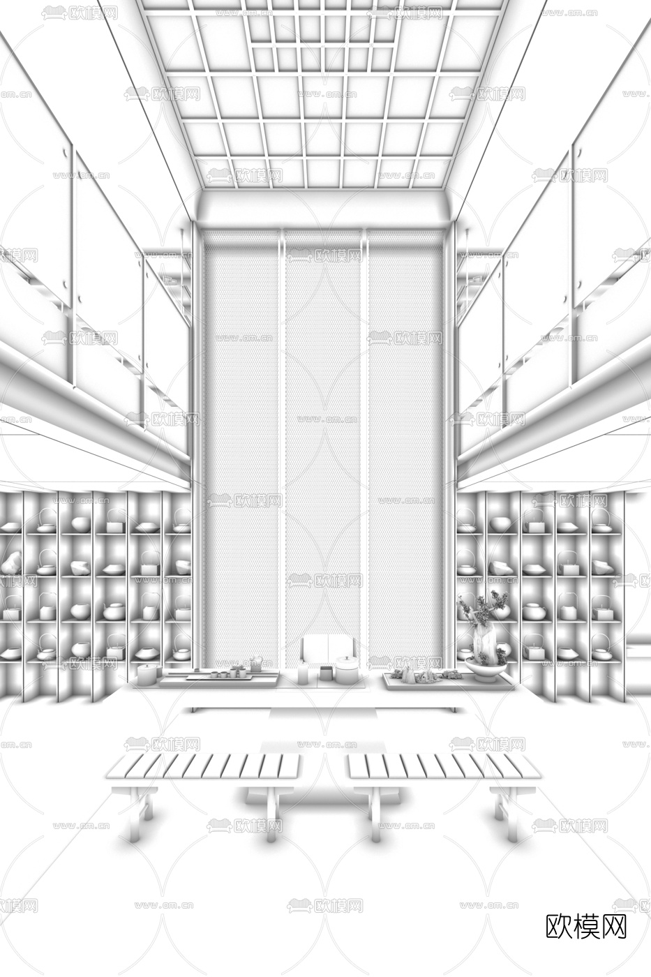 葛亚曦设计 新中式别墅茶室3d模型下载（渲染图2）