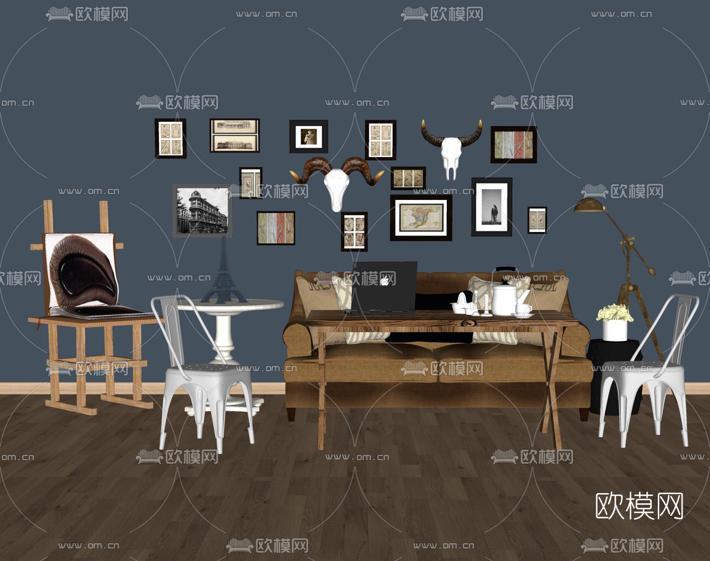 北欧沙发组合su模型下载（渲染图1）