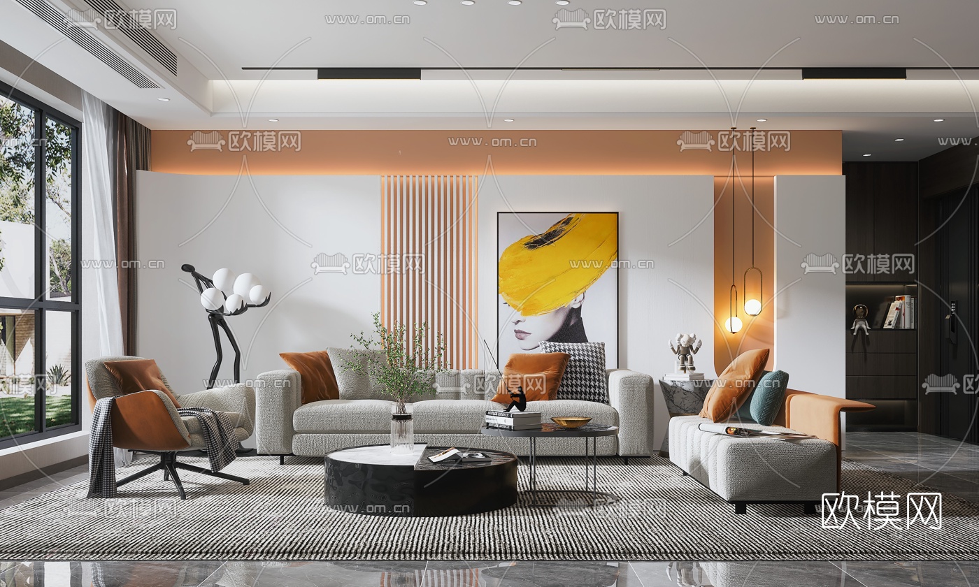 现代布艺沙发组合3d模型下载