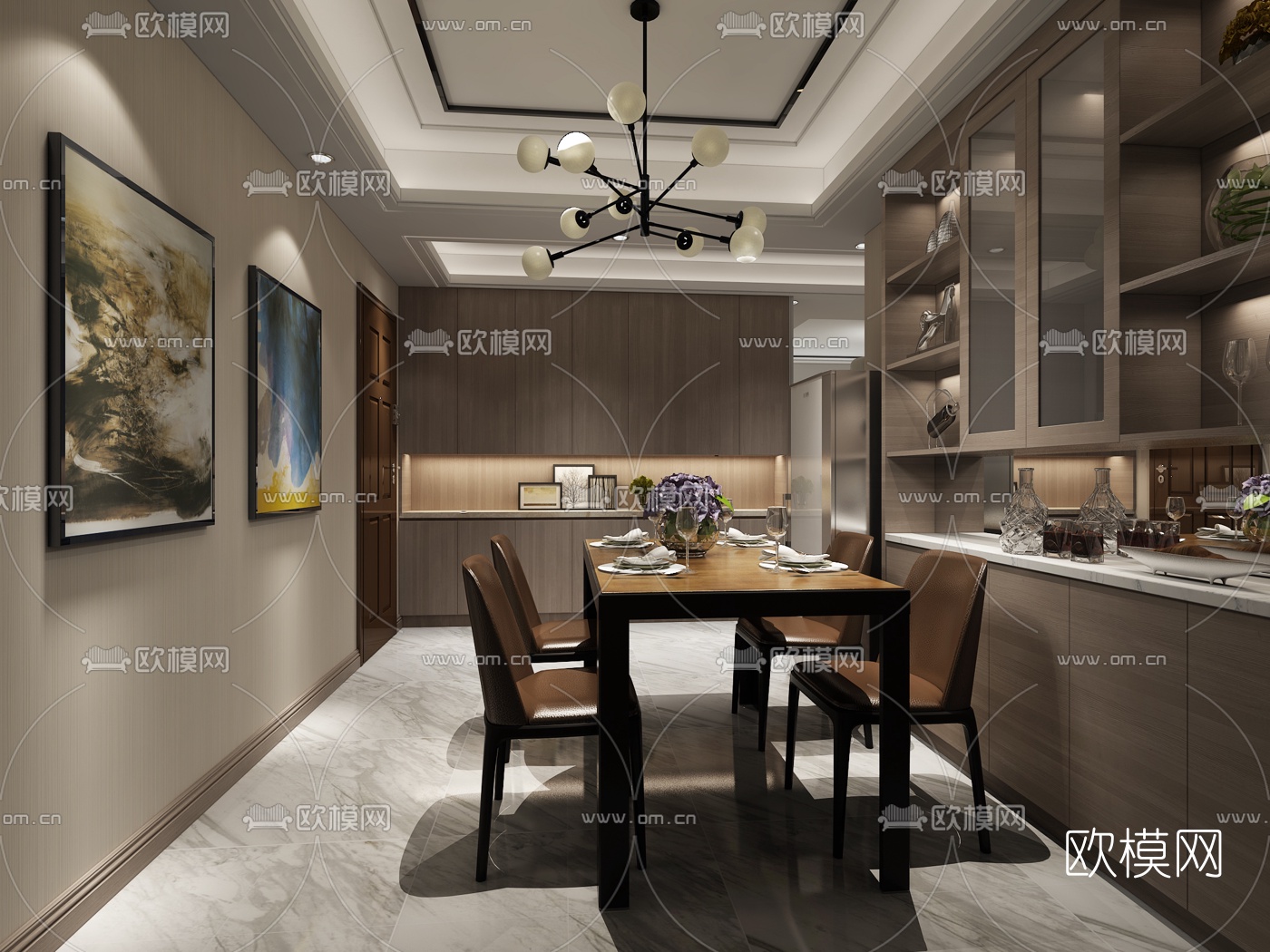 现代客厅餐厅3D模型-免费3dmax模型库-欧模网