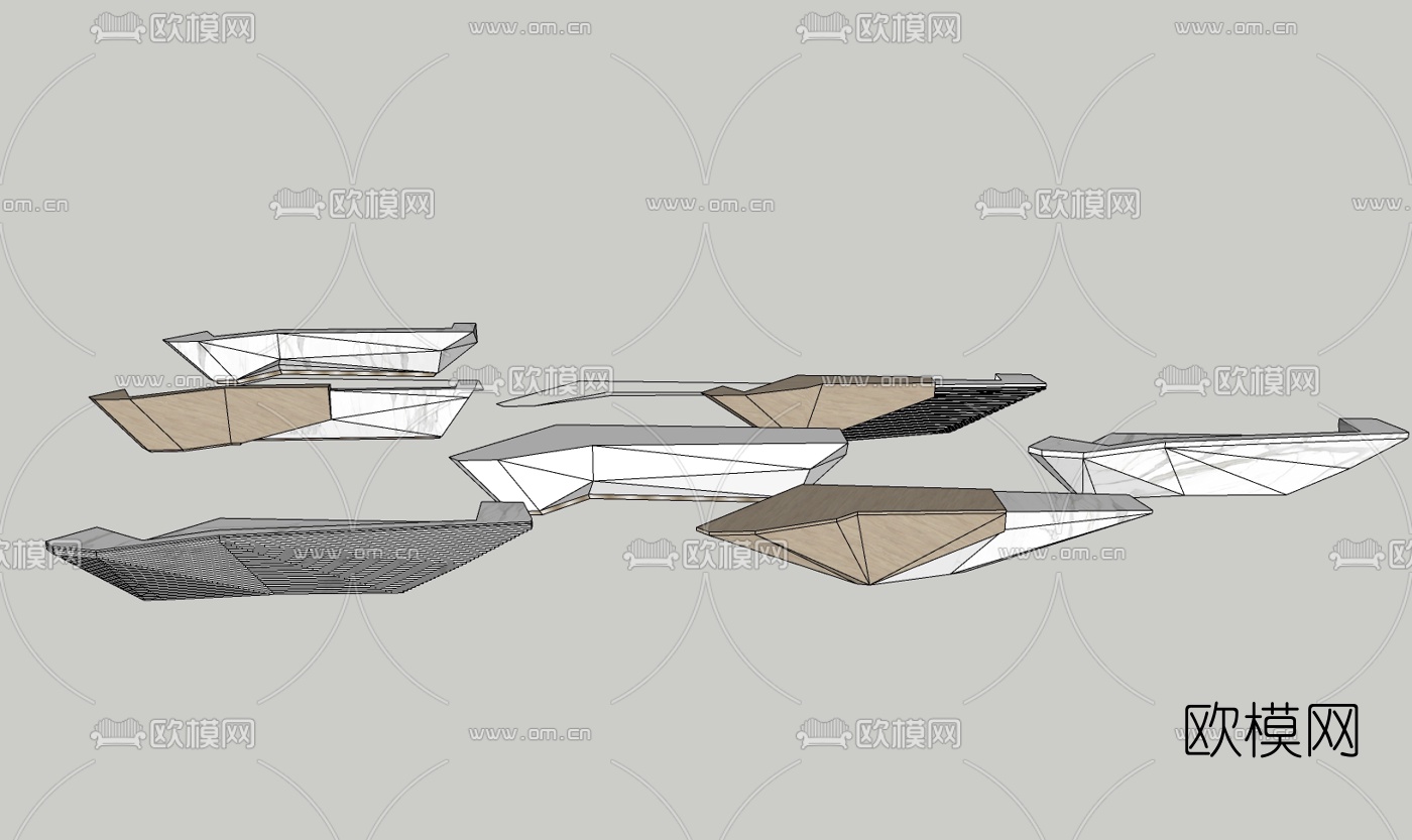 现代异形前台接待台su模型下载（渲染图2）