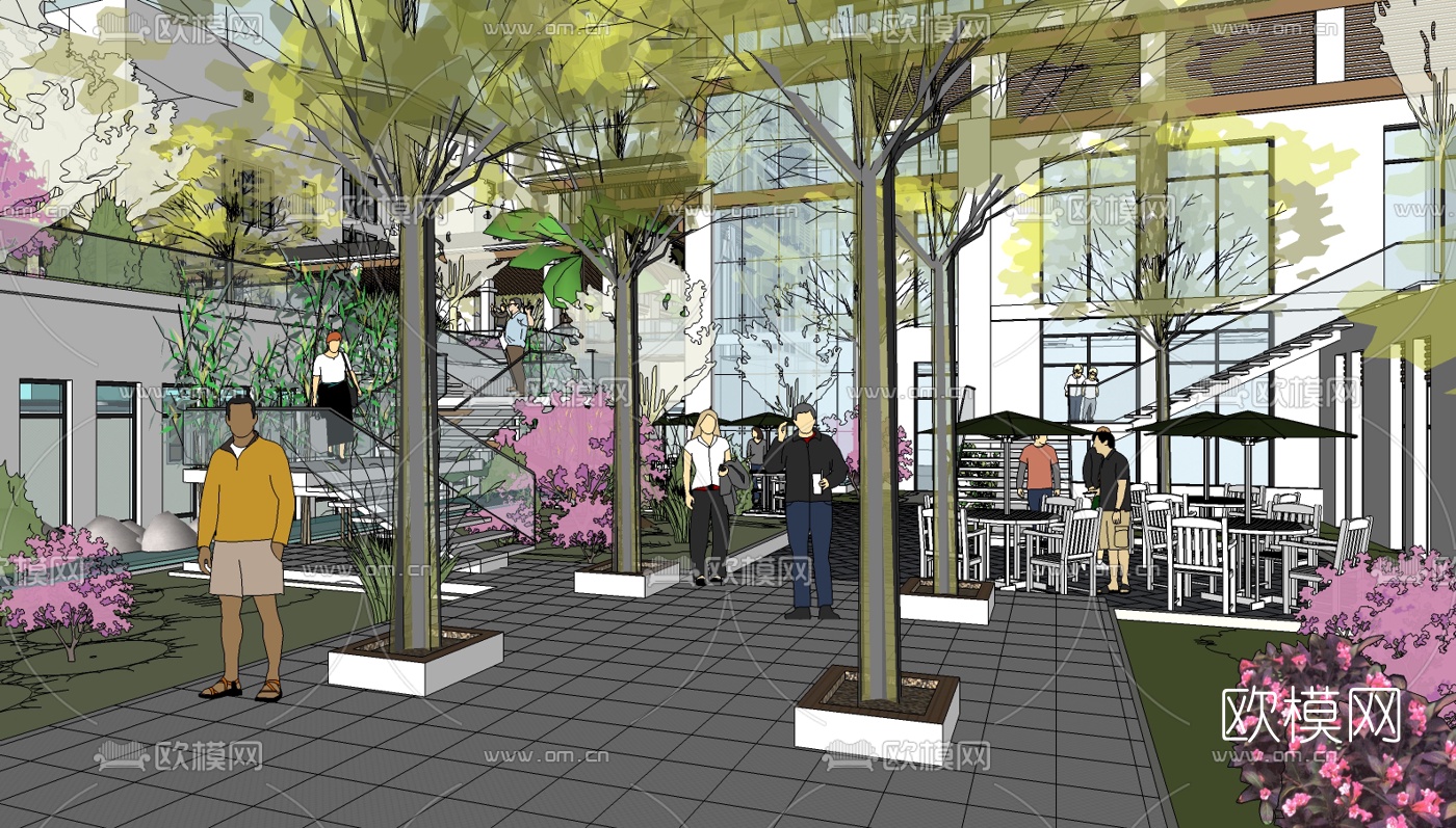 现代小区规划su模型下载（渲染图2）