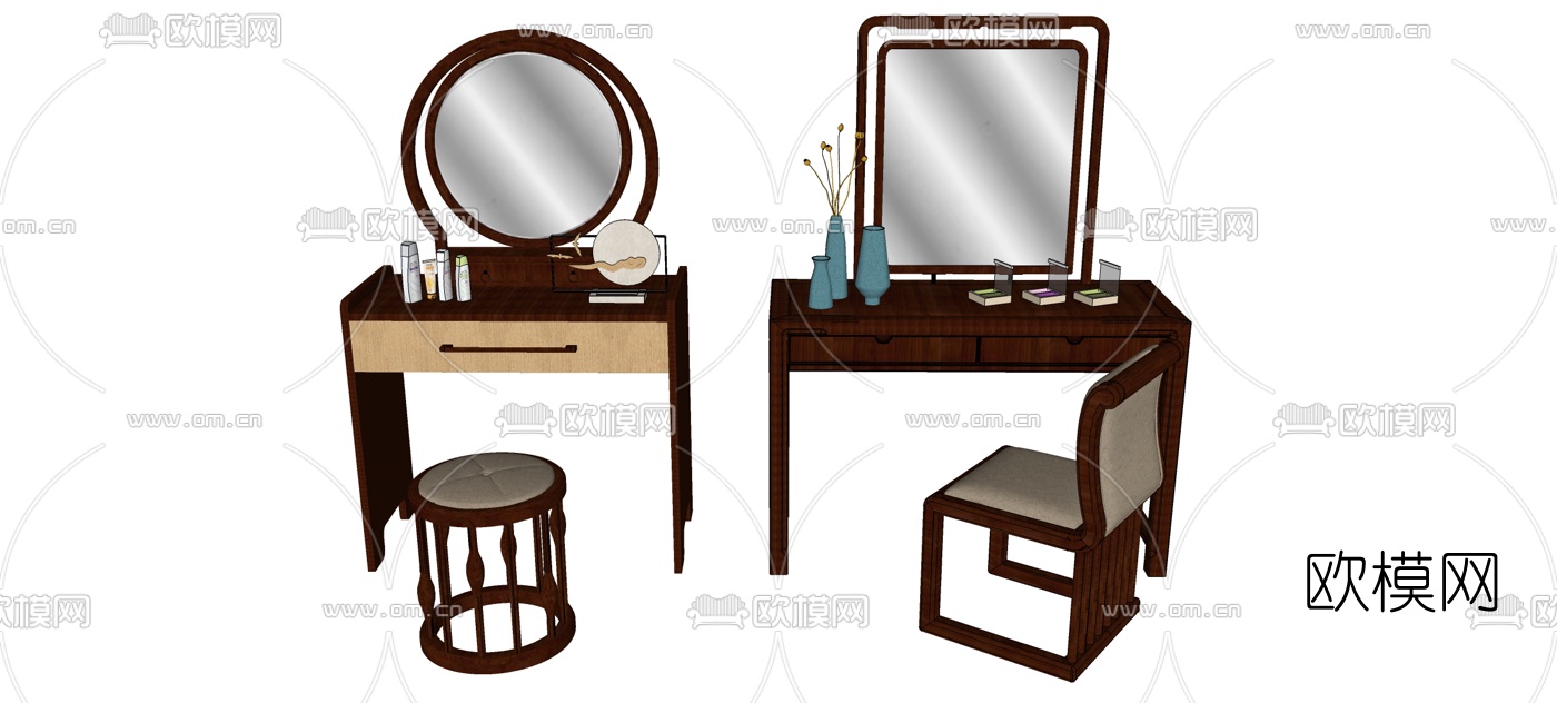 中式梳妆台组合su模型下载