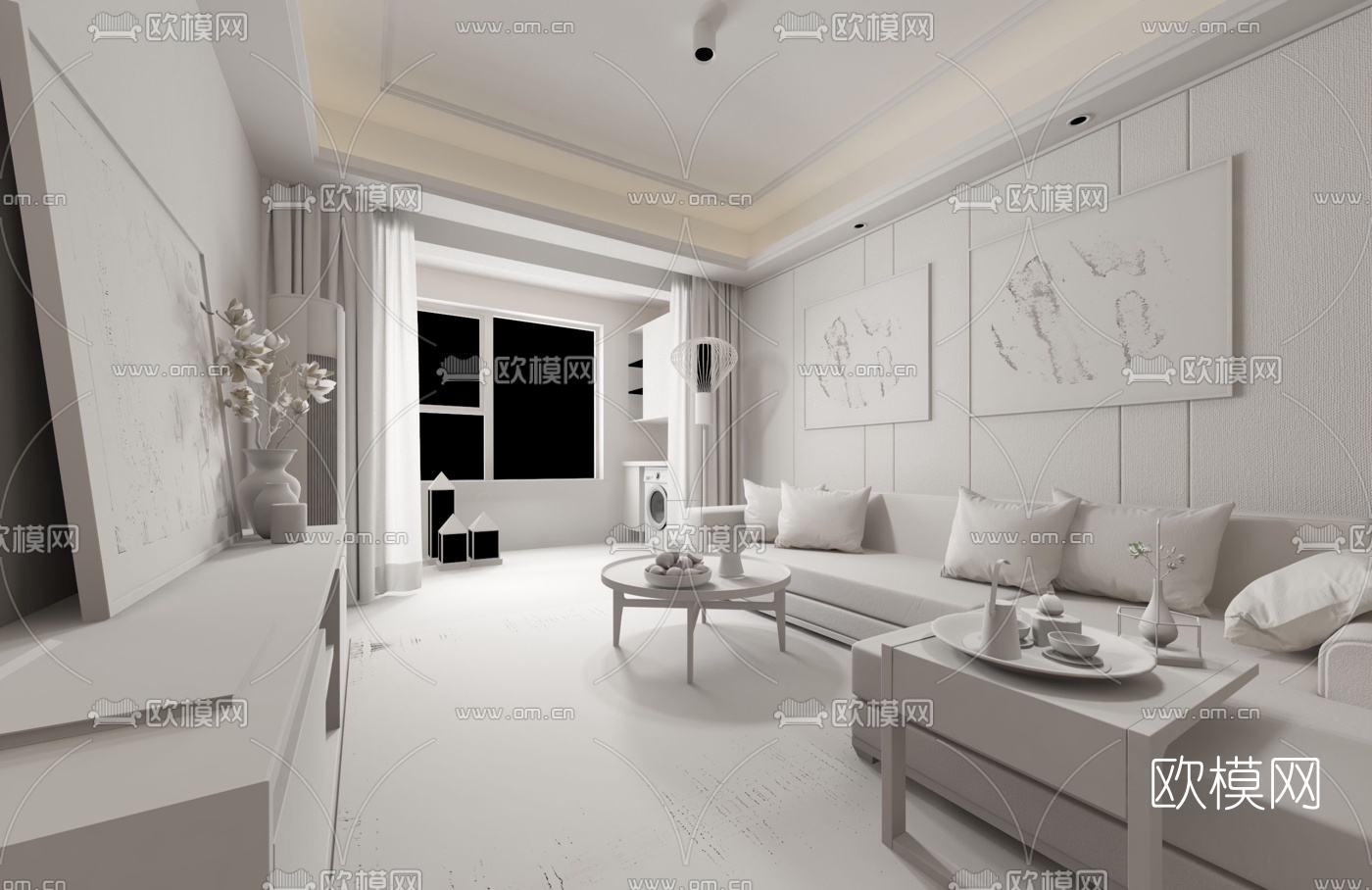 戴勇 现代客厅3D模型下载（渲染图4）