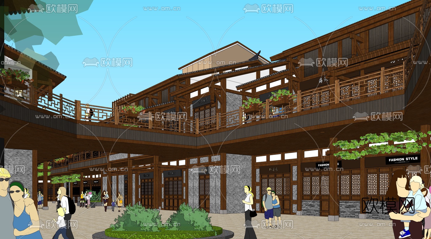 中式商业街规划su模型下载（渲染图12）