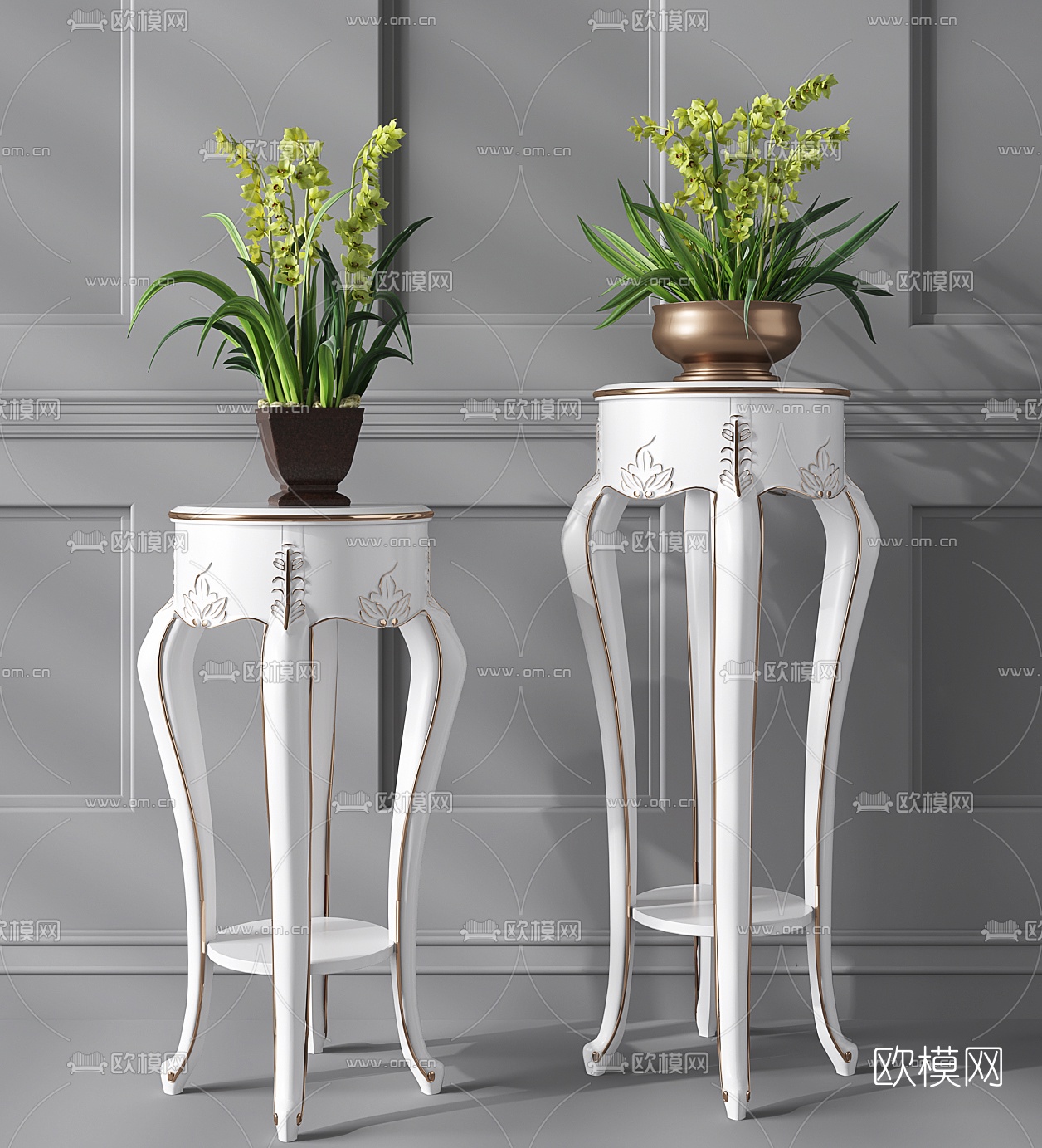 欧式实木花架盆栽组合3D模型下载