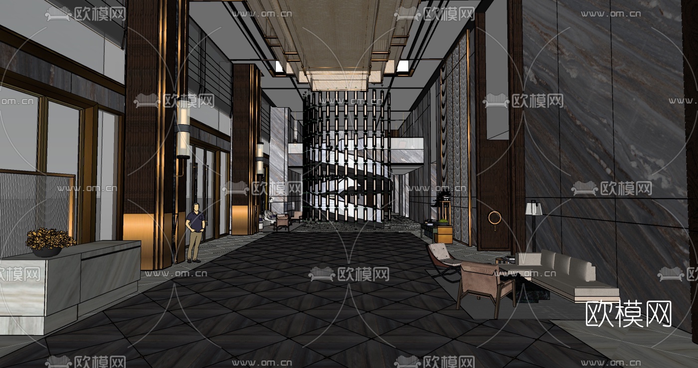 现代酒店大堂su模型下载（渲染图3）