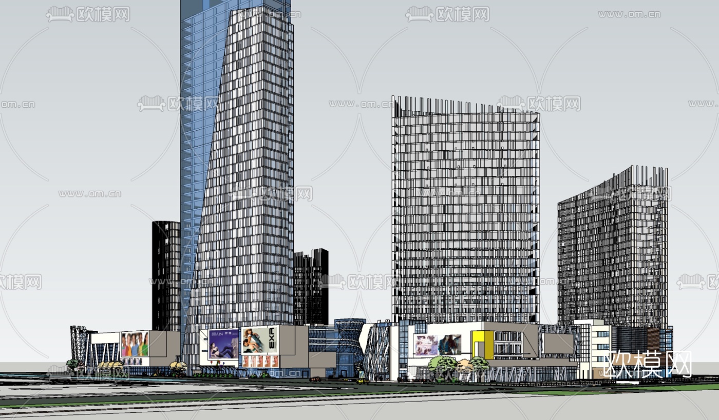 现代商业街su模型