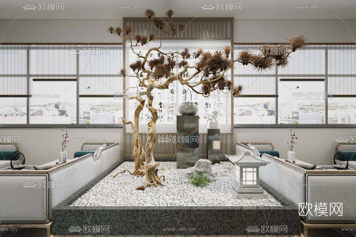 新中式茶楼大厅3d模型