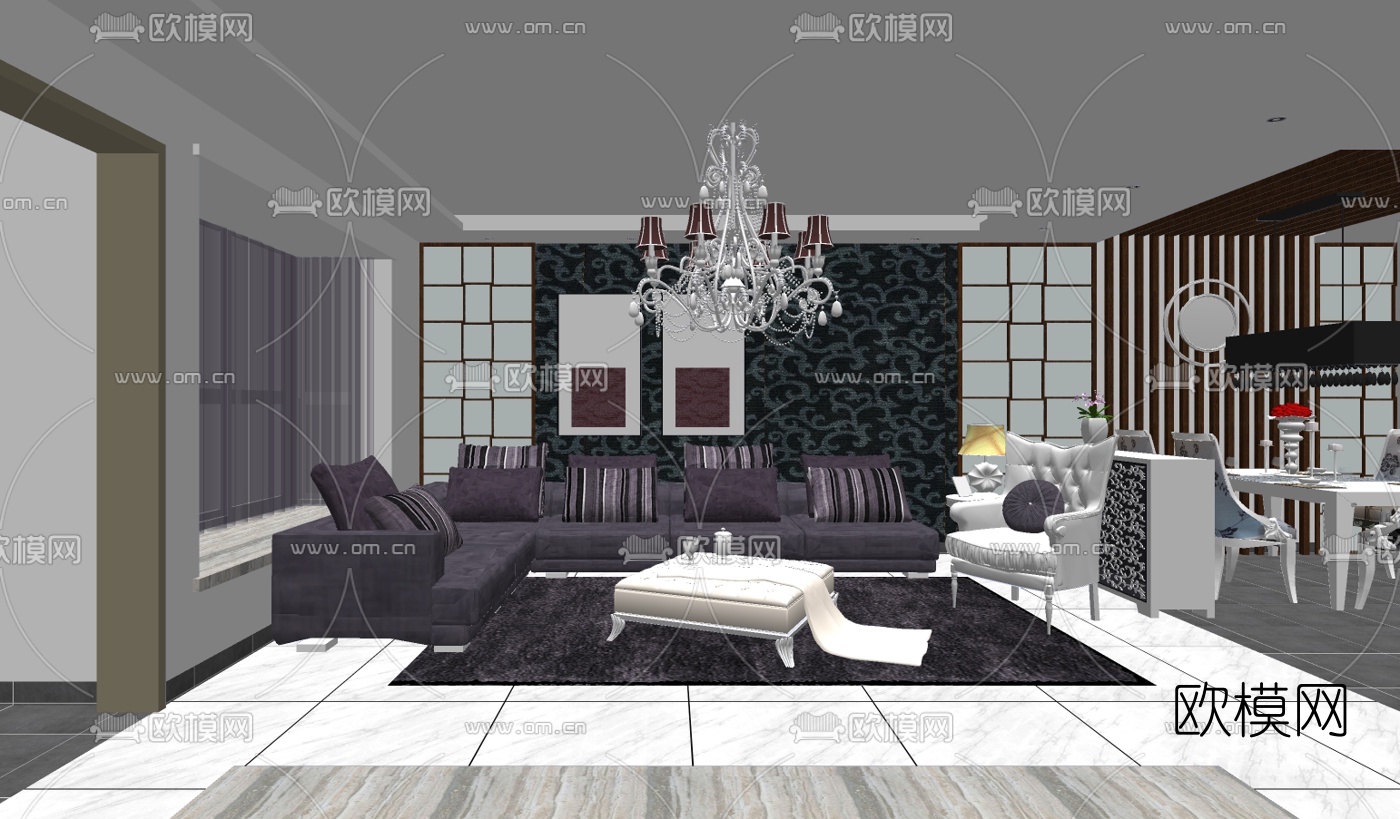 欧式客餐厅su模型下载（渲染图1）