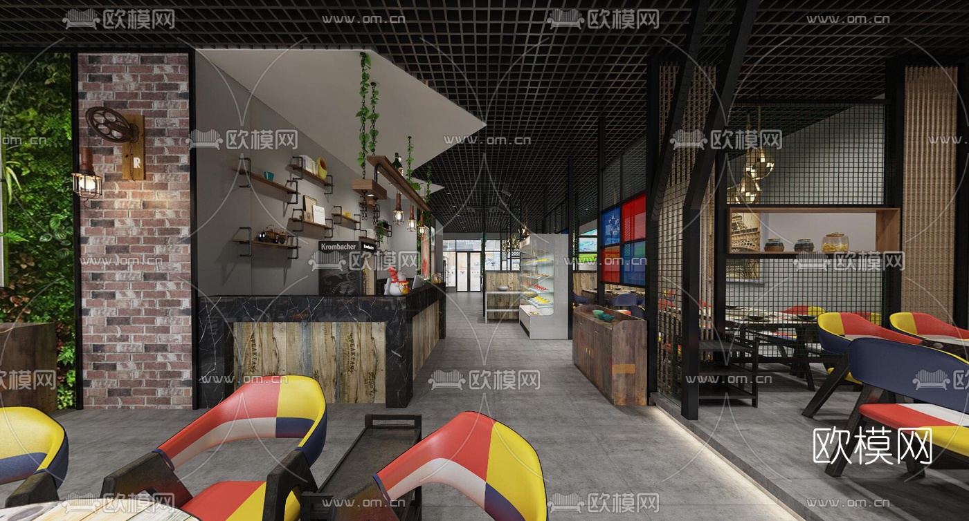 工业风火锅店全景3d模型
