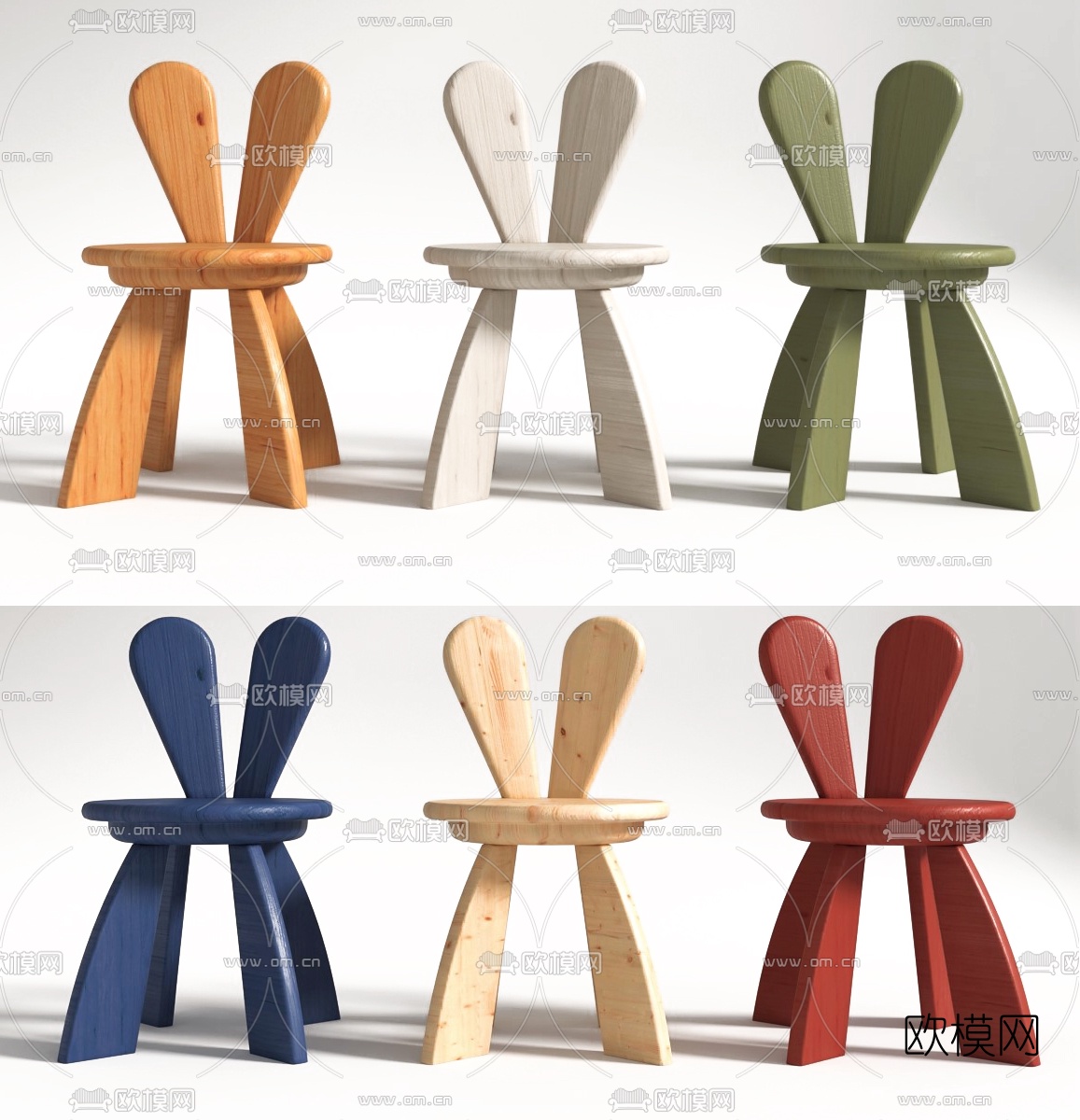 现代实木儿童椅3d模型下载