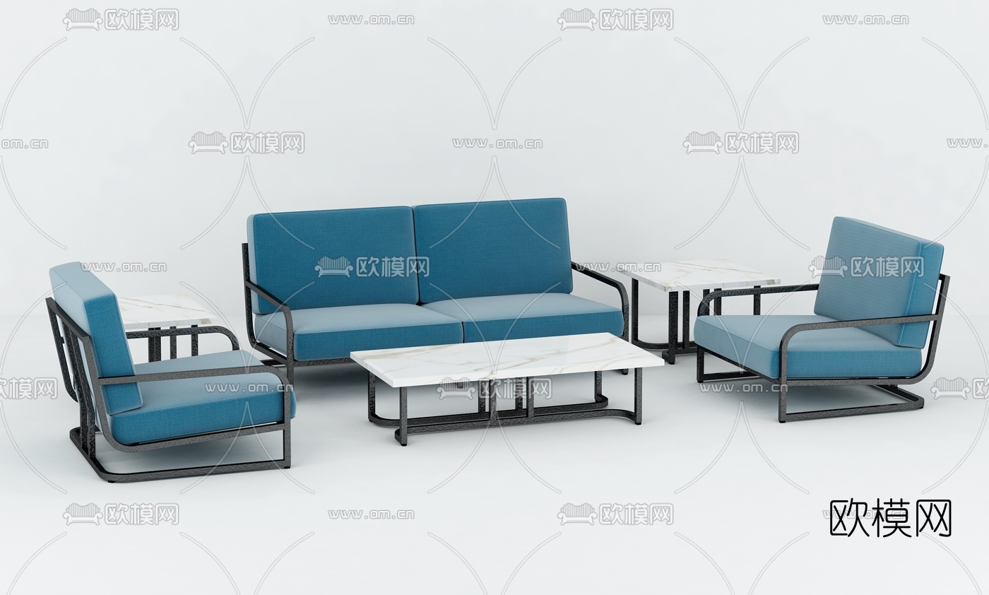 新中式布艺沙发组合3d模型