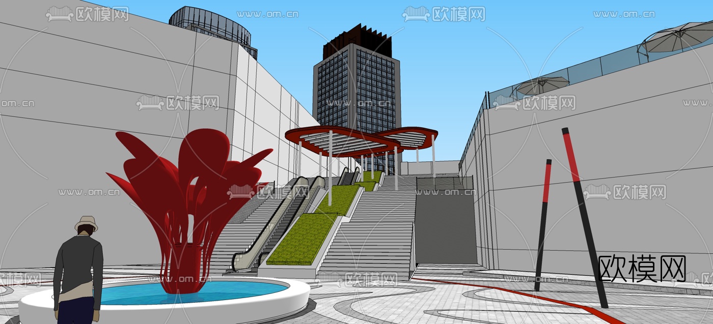现代商业广场景观设计su模型下载（渲染图3）