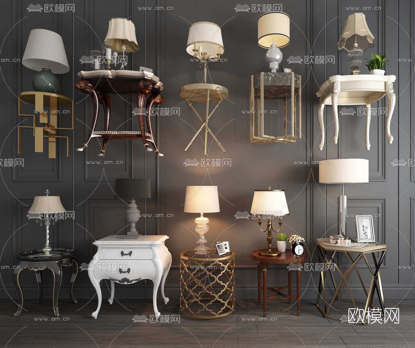 欧式边几圆几床头柜3d模型下载