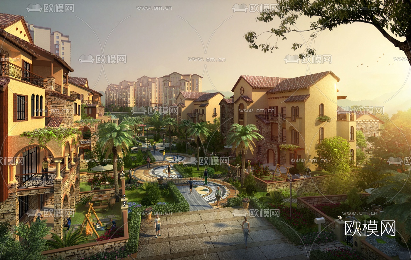 简欧住宅小区园林景观3d模型下载