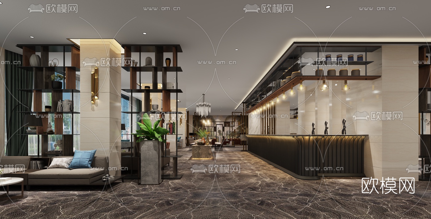 现代轻奢酒店大堂吧3d模型