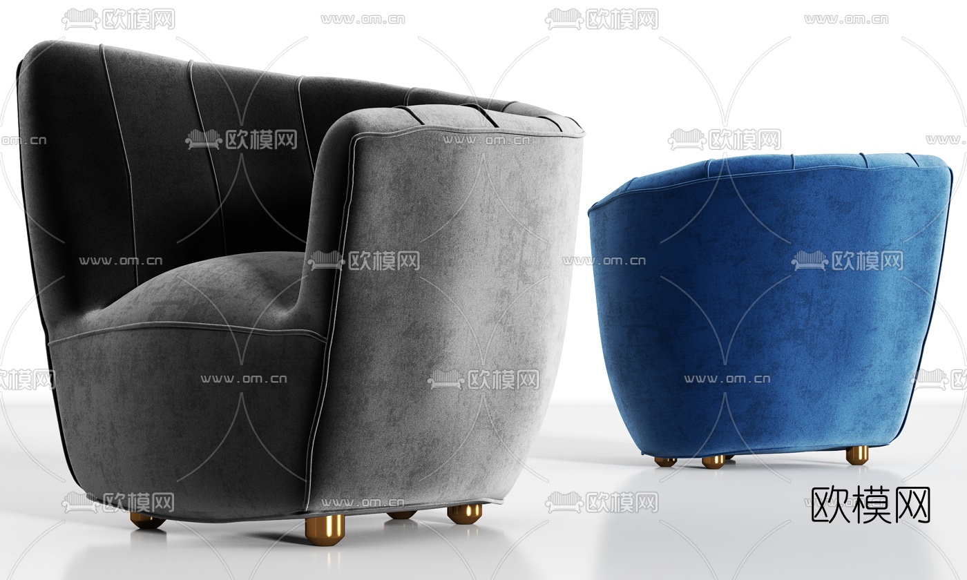 简欧绒布单人沙发组合3d模型下载