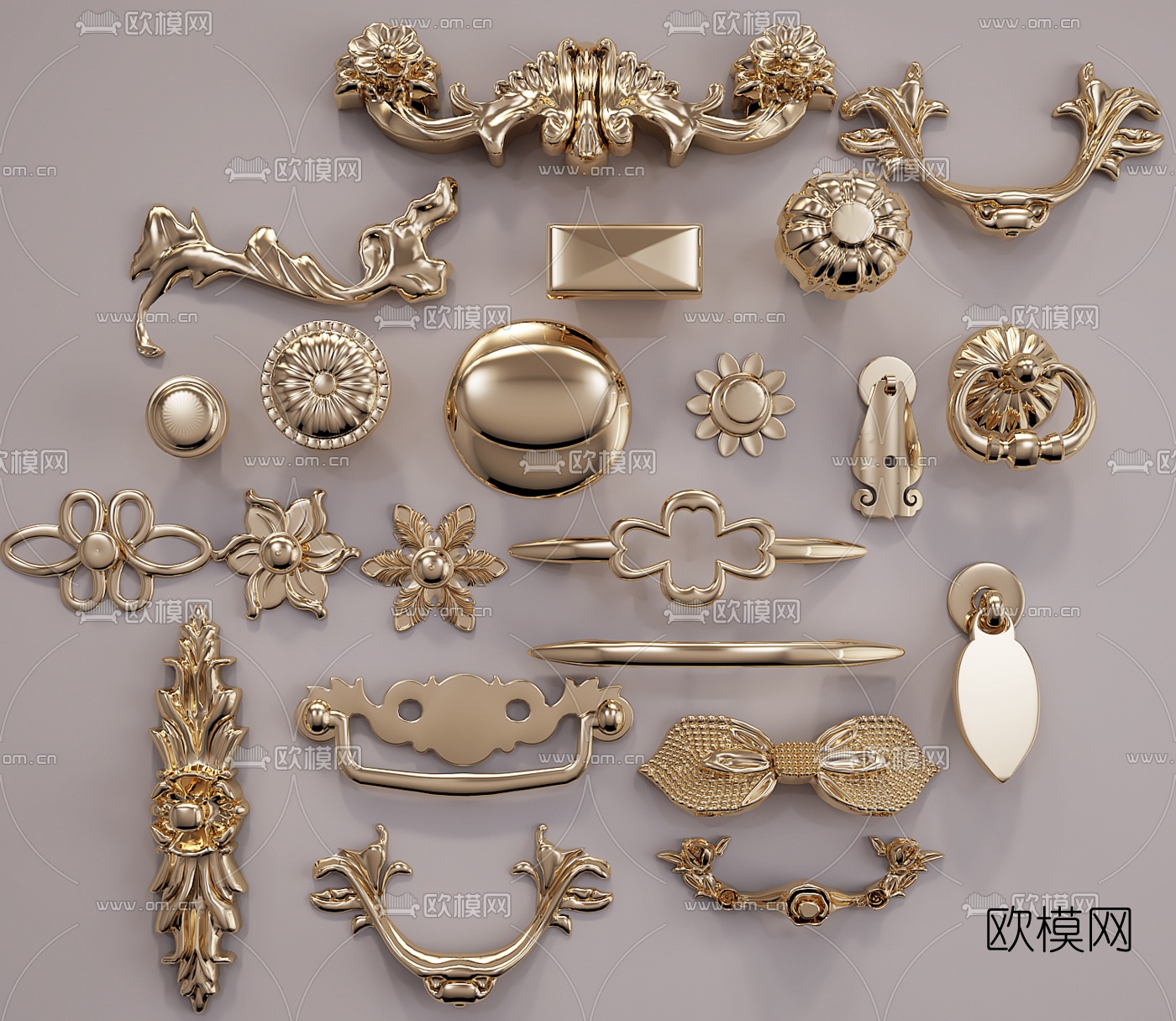 欧式金属把手拉手组合3D模型下载