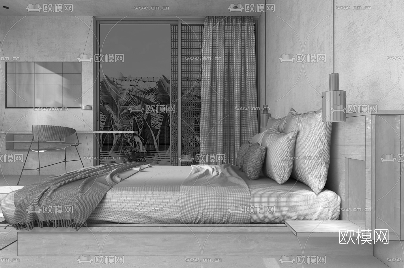 Lambs and Lions设计 自然风酒店客房3d模型下载（渲染图5）