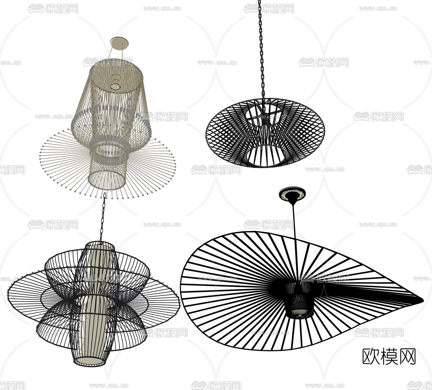 新中式金属编织吊灯su模型下载（渲染图2）