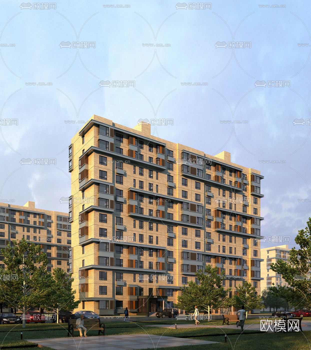 现代高层住宅建筑外观3d模型