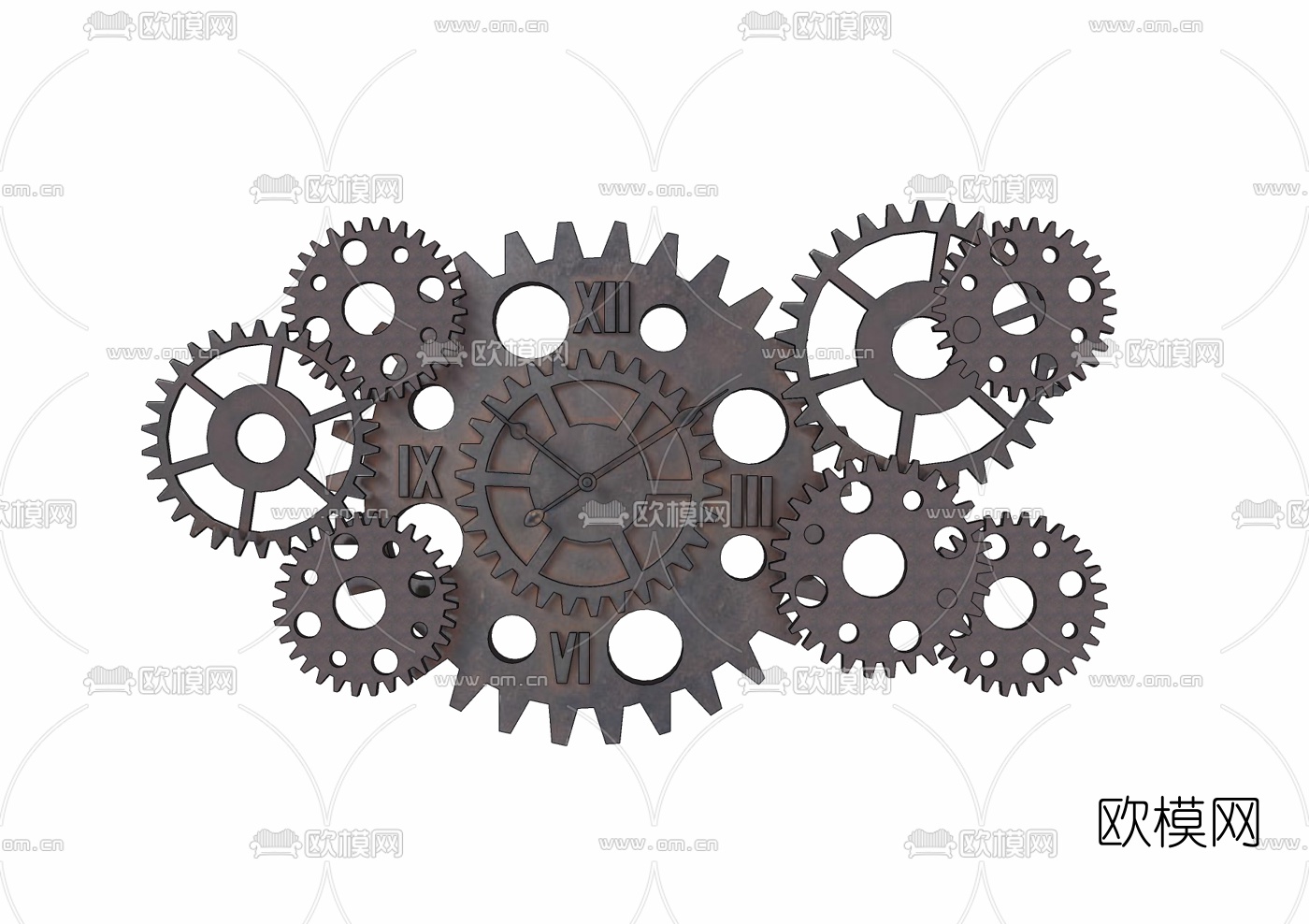 工业风齿轮挂钟免费su模型下载