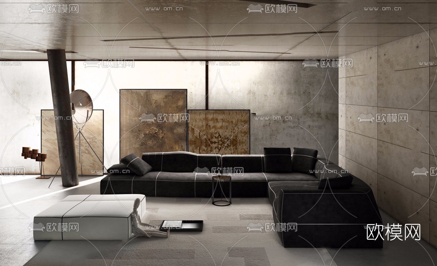 现代极简布艺沙发组合3d模型