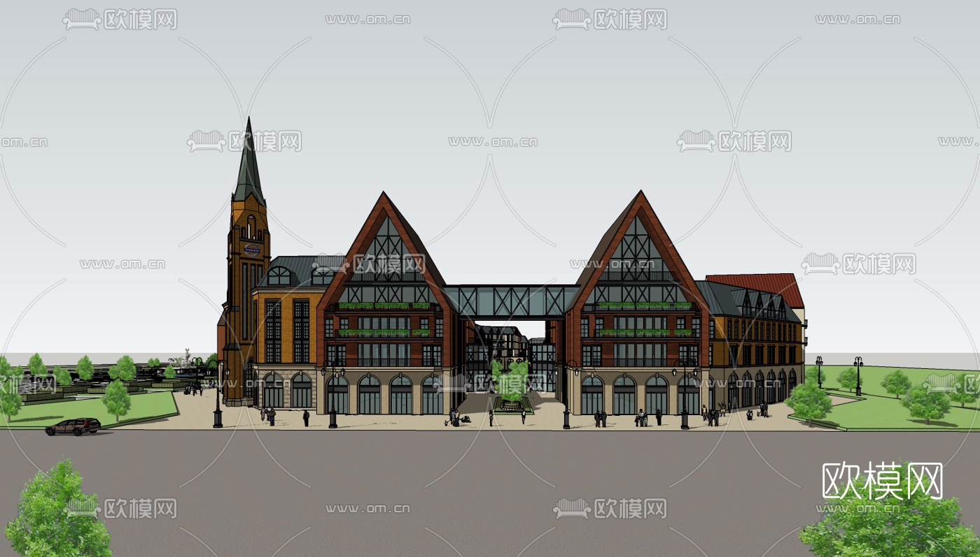 欧式商业街su模型下载（渲染图3）