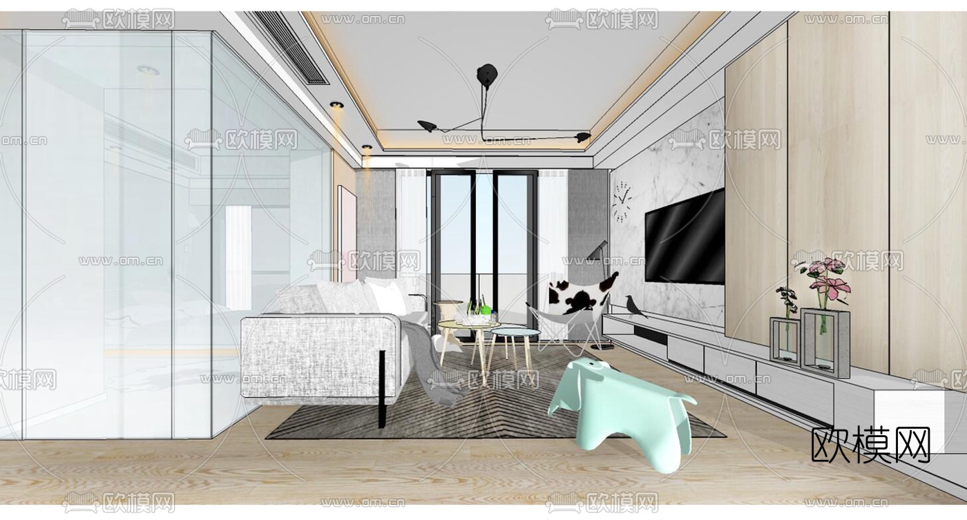 北欧客餐厅su模型下载（渲染图1）