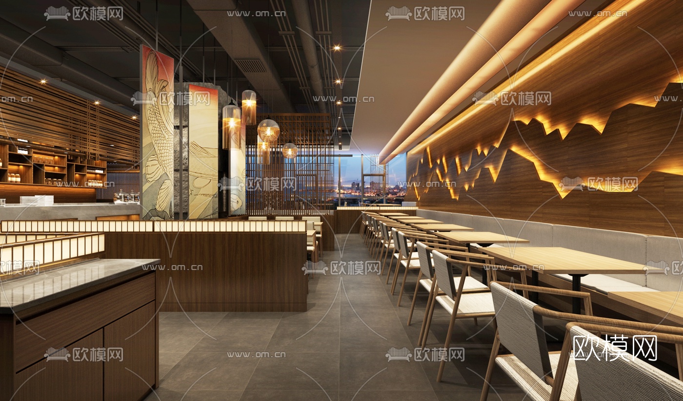 日式料理餐厅自助餐厅3d模型
