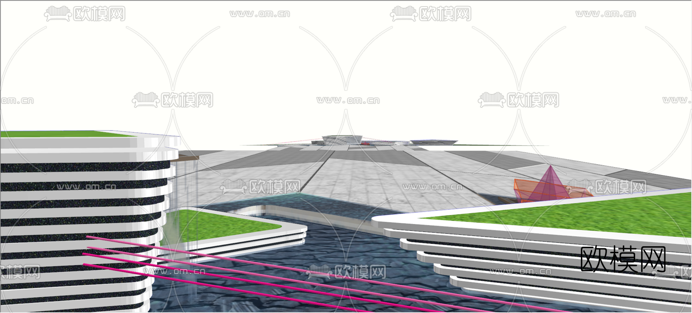 现代小区园林景观su模型下载（渲染图3）
