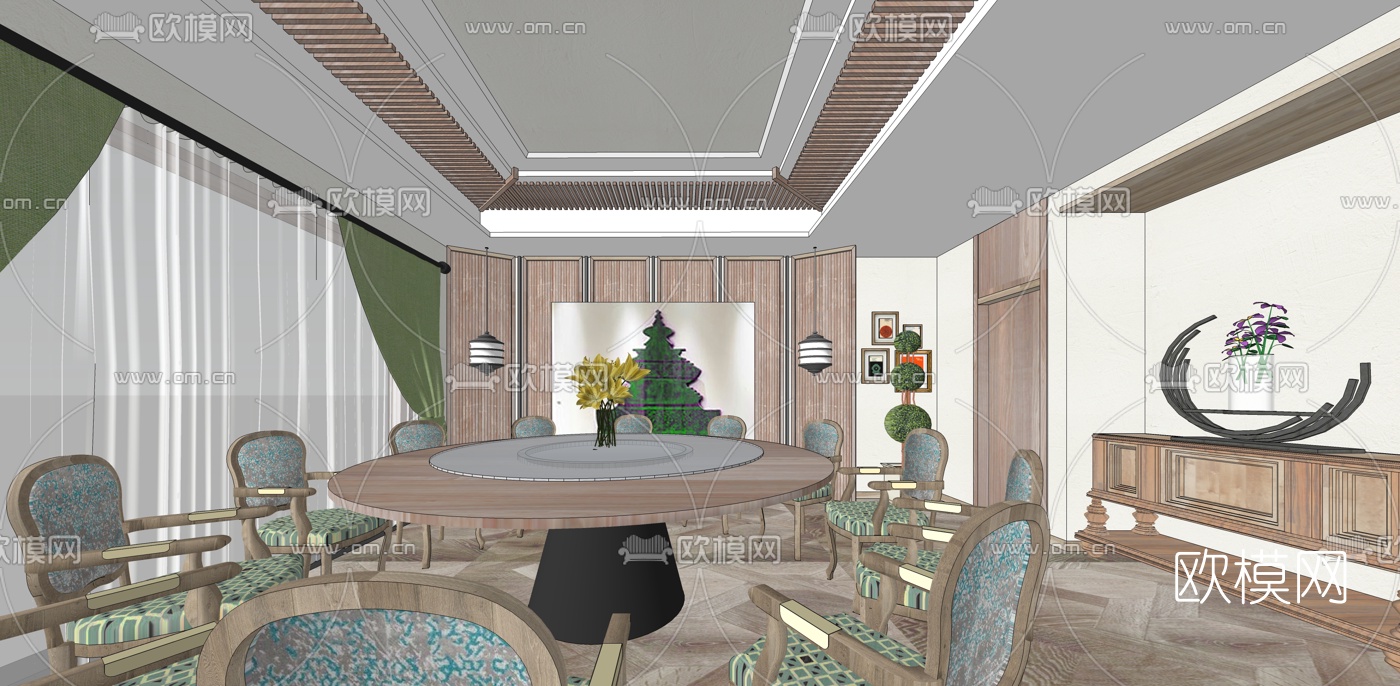简欧酒店包房su模型下载（渲染图1）