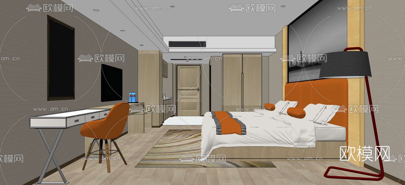 北欧酒店客房su模型下载