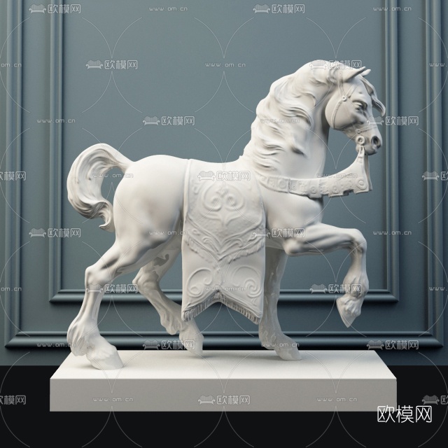 中式白马雕塑3D模型