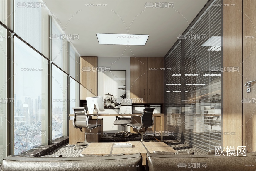 现代办公室总经理室3d模型下载