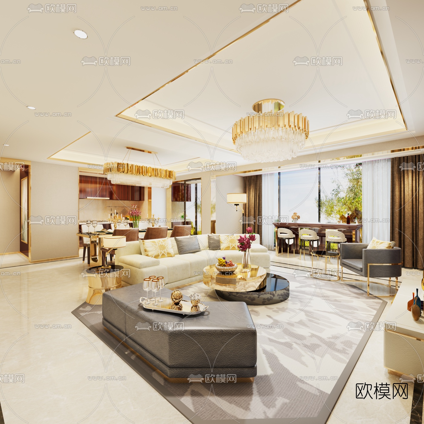 现代客厅餐厅3D模型