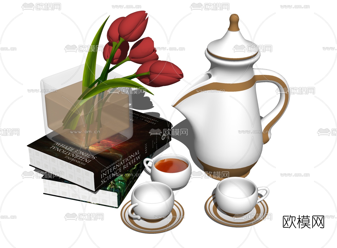 简欧茶具书籍su模型下载