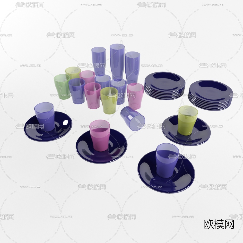 北欧彩色杯子盘子3d模型下载（渲染图2）