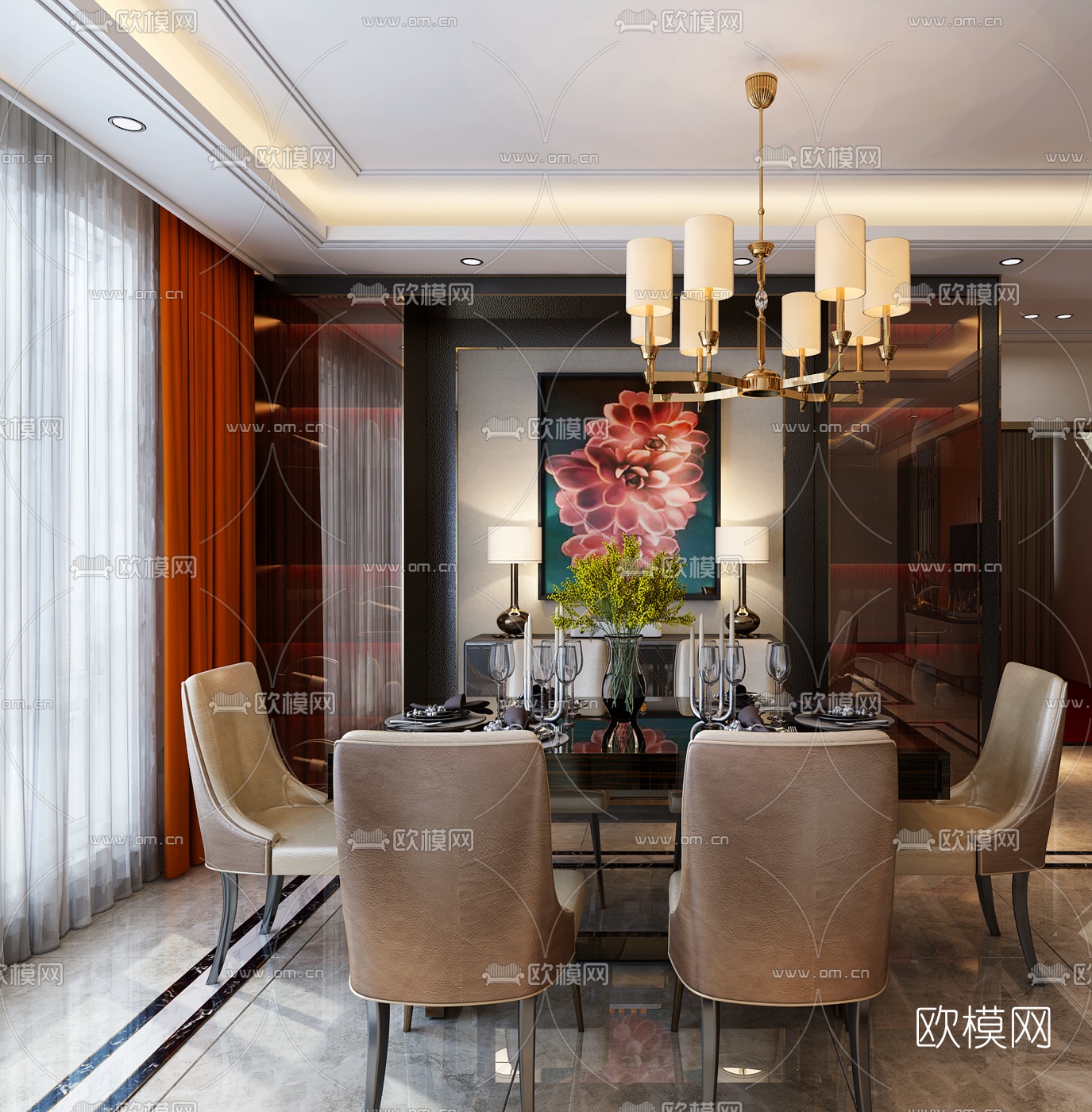 港式客厅餐厅3D模型