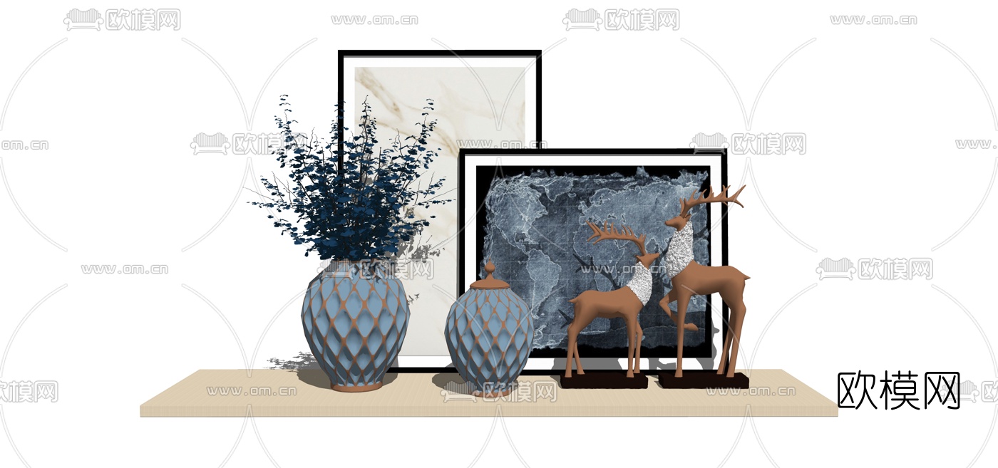 新古典个性花瓶摆件su模型下载（渲染图1）