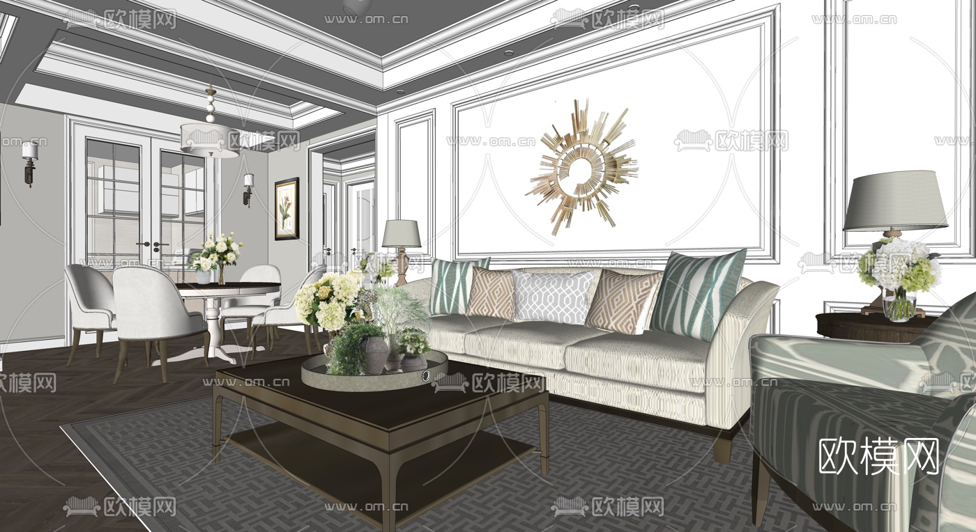 美式客餐厅su模型下载（渲染图6）