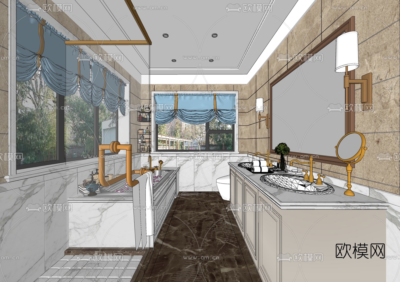 美式卫生间浴室su模型